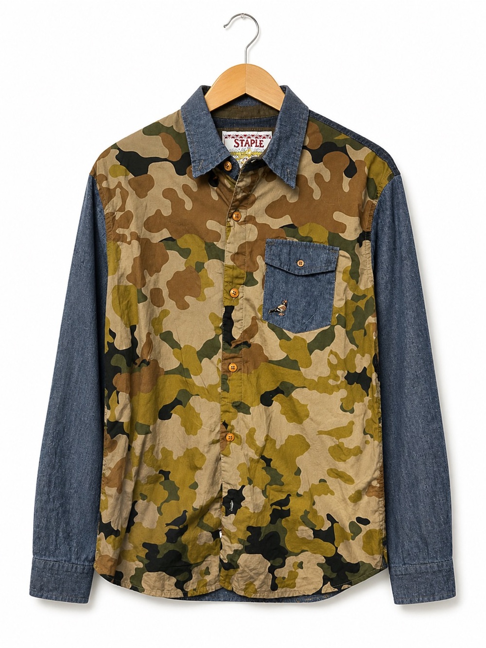 Staple Pigeon Camo Chambray Button Up Shirt Men’s Medium Streetwear Outdoor